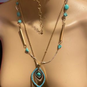 Gold tone faux turquoise necklace